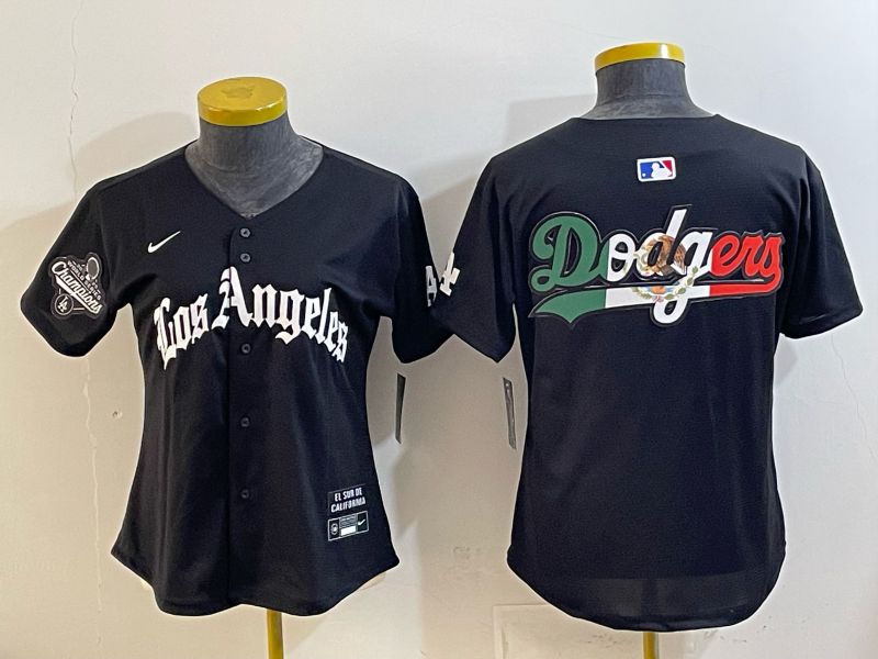 Women 2026 Los Angeles Dodgers Blank Black Game Nike MLB Jersey style 0010
